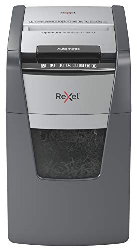 Rexel Optimum Auto Feed+ 150 Sheet Automatic Micro Cut Paper Shredder, P-5 Security, Small Office Use, 44 Litre Removable Bin, 2020150M