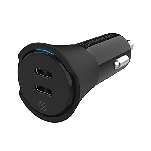 Scosche CPDCC40 PowerVolt 40-Watt Certified USB Type-C Fast Car Charger Power Delivery 3.0 for Standard USB-C Devices, Dual USB-C Charger