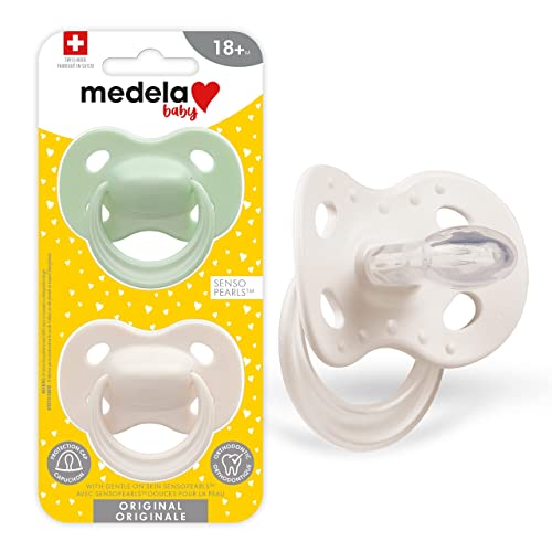 Medela Baby Pastel Pacifier for 18-36 Months, Perfect for Everyday Use, Bpa Free, Lightweight & Orthodontic, Baby Pacifiers for Boys & Girls – 2 Pack , Green/Grey