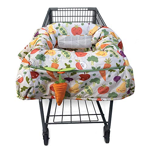 Boppy Shopping Cart and High Chair Cover, Multi-Color Farmers Market Veggies, with Changeable SlideLine Carrot Toy, Plush Comfort with 2-Point Safety Belt, Wipeable and Machine Washable, 6-48 Months