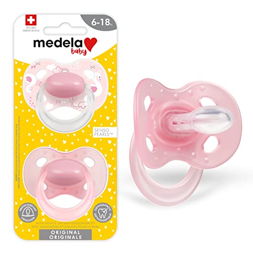 Medela Baby Pacifier | 6-18 Months | BPA-Free | Lightweight & Orthodontic | 2-Pack | Pink and Pink with Swan and Butterfly Design