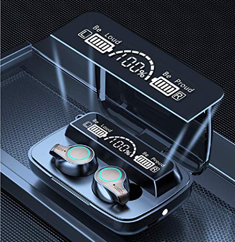 M18 Bluetooth 5.0 Wireless Earbuds with Wireless Charging Box IPX7 Waterproof TWS Stereo Earphones in-Ear Built-in Mic Earphones with Sound with deep bass, Suitable for Sports Black