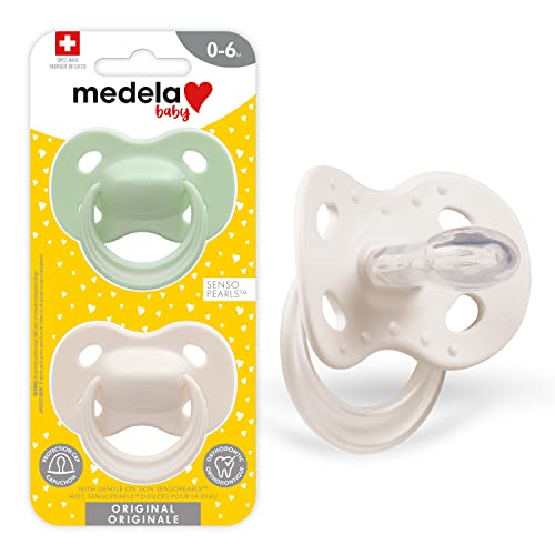 Medela Baby Pastel Pacifier for 0-6 Months, Perfect for Everyday Use, Bpa Free, Lightweight & Orthodontic, Baby Pacifiers for Boys & Girls – 2 Pack, Green/Grey