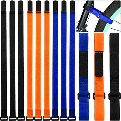 HESTYA 12 Pieces Bike Rack Straps 26 Inches Adjustable Bike Cinch Straps Bike Wheel Stabilizer Straps Bicycle Accessories for Transporting Bicycles (Black, Orange, Blue)