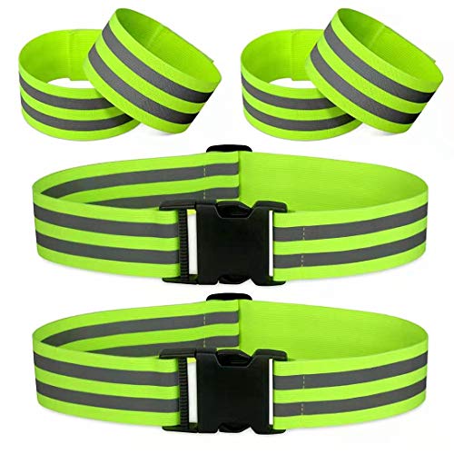 Morbeste 6 PCS Reflective Running Gear, High Visibility Glow Safety Reflective Belt or Sash, Lightweight Reflective Band Strap for Running, Walking, Cycling – Fits Women, Men, Kids (Green)