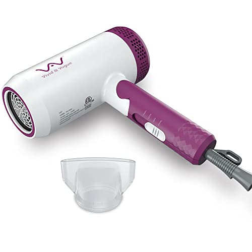 1600W Foldable Ionic Hair Dryer Lightweight Mid-Size Travel Portable Blow Dryer AC Motor Good for Painting and Acrylic Pouring Plus Concentrator, White and Rosy