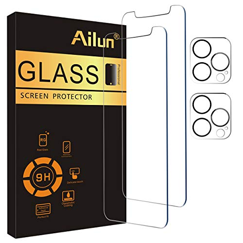 Ailun 2Pack Screen Protector Compatible for iPhone 12 Pro[6.1 inch] + 2 Pack Camera Lens Protector,Tempered Glass Film,[9H Hardness] – HD