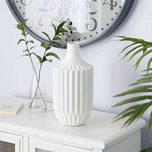 Deco 79 Ceramic Stripe Texture Vase, 6″ x 6″ x 13″, White