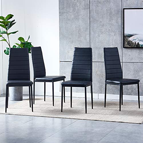 High Back Dining Chairs Set of 4, Faux Leather Dining Room Chairs for Kitchen, Lounge, Living Room with Black Metal Legs, 4 Pieces Modern Dinner Chairs Side Chairs, Black