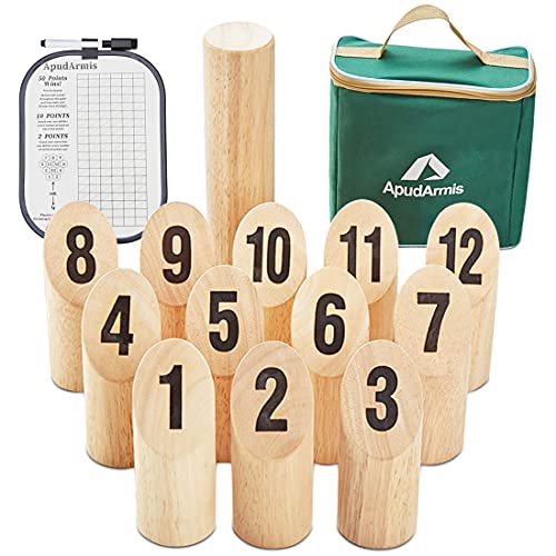 ApudArmis Wooden Tossing Game Set, Numbered Block Toss Games Set with Scoreboard & Carrying Case – Outdoor Lawn Backyard Beach Game for Kids Adults Family