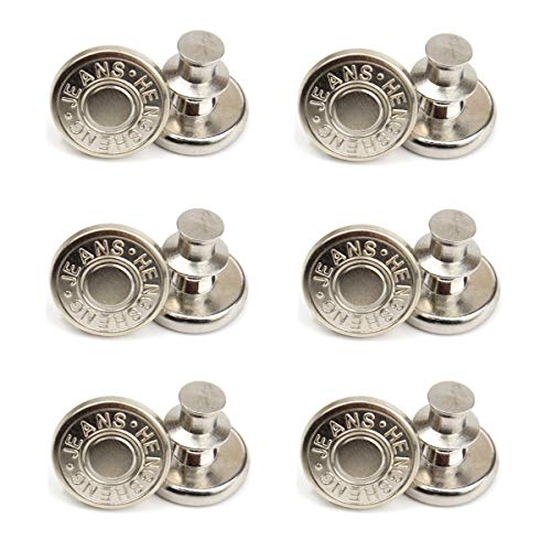 12 Sets 17mm Replacement Jean Buttons, No Sew Instant Button Detachable Jean Button Pins, Removable Metal Button to Extend or Reduce Any Pants Waist Size(12#)