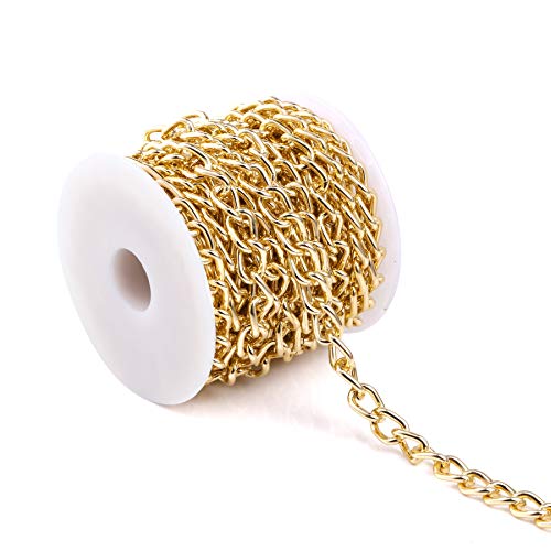 16.4Feet Gold Plated Brass Curb Chain Twisted Chunky Link Chains Bulk with Spool for Jewelry Making