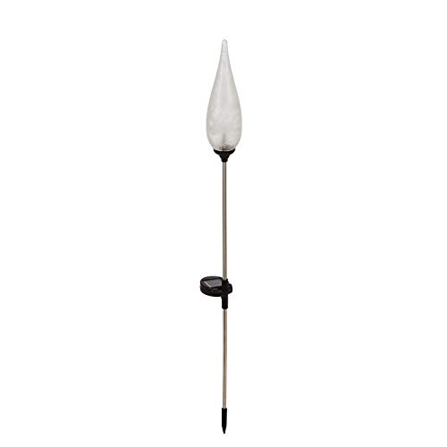 Evergreen Garden Outdoor Décor Fire Flame Solar Glass Torch, White Feather Finish for Homes Gardens Yards Lawn and Patio