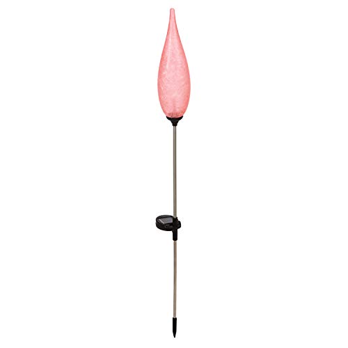 Evergreen Garden Outdoor Décor Fire Flame Solar Glass Torch, Pink Feather Finish for Homes Gardens Yards Lawn and Patio
