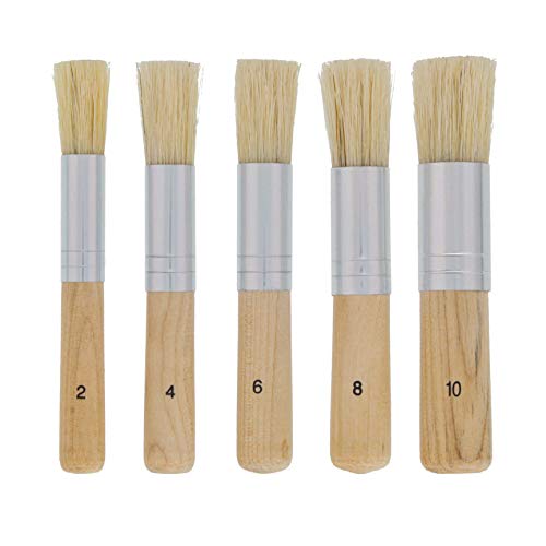 U.S. Art Supply 5 Piece Wood Handle Stencil Brush Set – Natural Bristle Wooden Template Paint Brushes – Watercolor, Acrylic, Oil Painting – Craft, DIY Projects, Card Making, Chalk and Wax Furniture