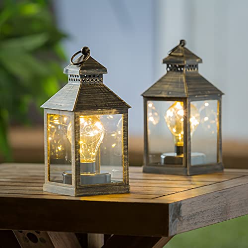 Evergreen Garden Outdoor Décor 8.5″H Battery Operated Twinkling Light Bulb Lantern, Black with Brushed Gold, Set of 2 for Homes Gardens Yards Lawn and Patio | The Storepaperoomates Retail Market - Fast Affordable Shopping