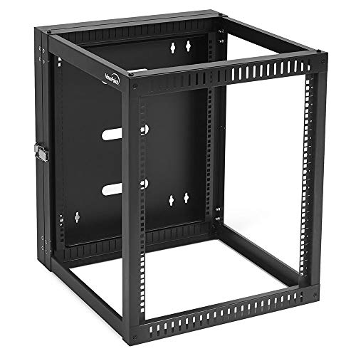 NavePoint 12U Hinged Open Frame Wall-Mount Network Rack, 4-Post 24 Inch Depth, Rear Swing Frame, Easy Rear Access to Equipment and Cable Management, Holds Network Servers and AV Equipment