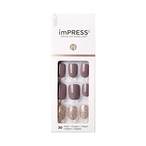 KISS imPRESS Press-On Manicure, Nail Kit, PureFit Technology, Short Press-On Nails, Square, Flawless, Includes Prep Pad, Mini File, Cuticle Stick, and 30 Fake Nails