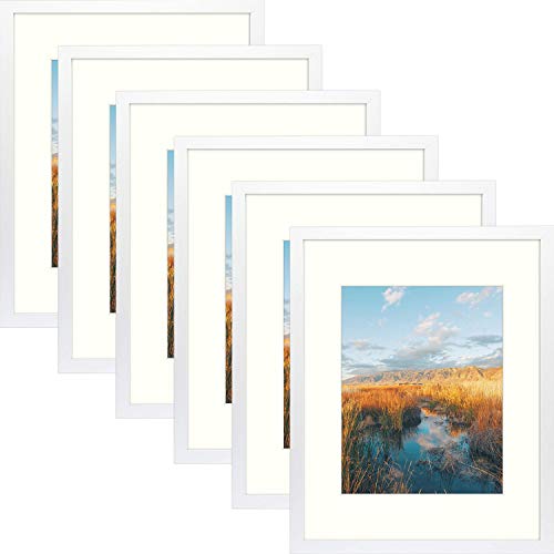 Golden State Art, 16×20 Wall Picture Frame with Ivory Mat to Display 11×14 Photos (White, 6-Pack)