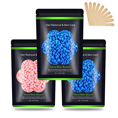 Wax Beads for Hair Removal, Auperwel Hard Wax Beans for Brazilian, Face, Bikini, Eyebrow, Legs, At Home Painless Waxing Beads 10.5oz for Women Men 3 packs