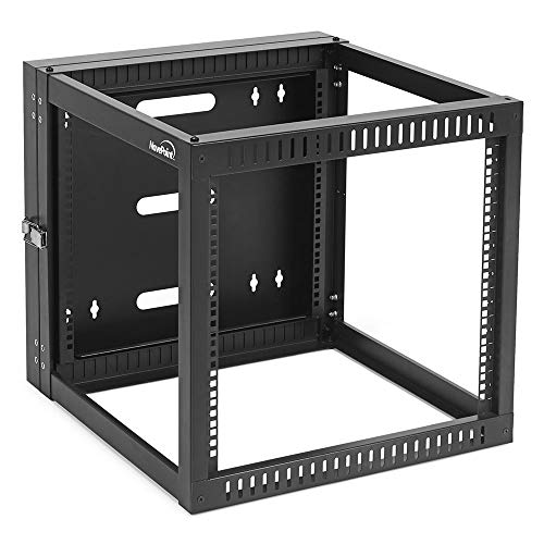 NavePoint 9U Hinged Open Frame Wall-Mount Network Rack, 4-Post 24 Inch Depth, Rear Swing Frame, Easy Rear Access to Equipment and Cable Management, Holds Network Servers and AV Equipment