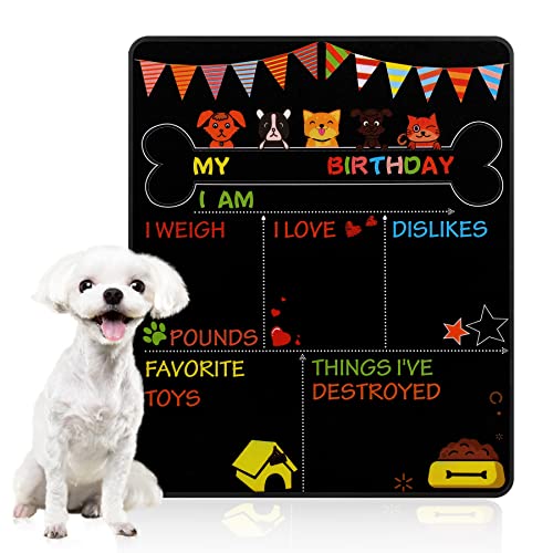 MIGOHI Dog Birthday Milestone Chalkboard Sign, Reusable Double Sided Dog Birthday Party Supplies, Pet Monthly Birthday Chalk Board Sign for Themed Birthday Photo Props Decoration, 10 x 12 inch