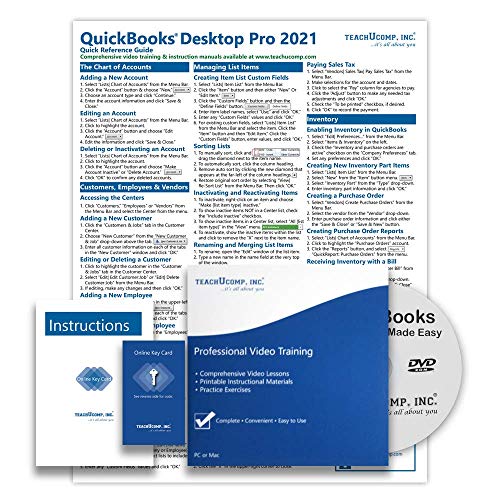 TEACHUCOMP DELUXE Video Training Tutorial Course for QuickBooks Desktop Pro 2021- Video Lessons, PDF Instruction Manual, Quick Reference Guide, Testing, Certificate of Completion