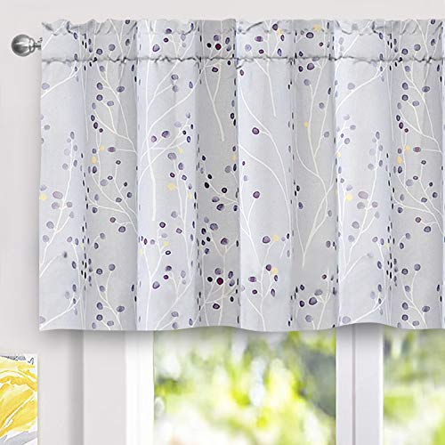 DriftAway Harper Ink Floral Pattern Window Treatment Valance Curtain Living Room Bedroom Dining Room Rod Pocket 50 Inch by 24 Inch Plus 2 Inch Header Watercolor Painting Lavender Gray