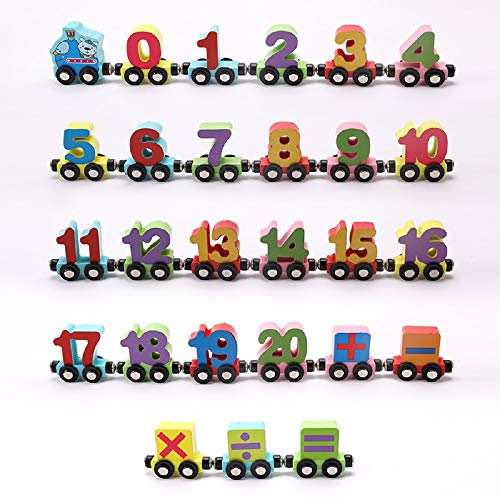 QUOXO Wooden Trackless Numbers Trains Set, Magnetic Train Cars for Children Early Education