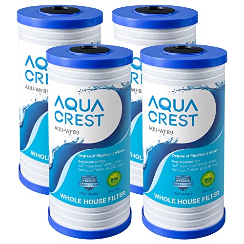 AQUACREST AP810 Whole House Water Filter, Replacement for 3M Aqua-Pure AP810, AP801, AP811, Whirlpool WHKF-GD25BB, WHKF-DWHBB, 5 Micron, 10″ x 4.5″, Well & Tap Water Filter, Pack of 4