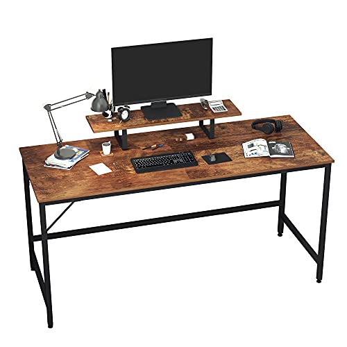 JOISCOPE Computer Desk with Monitor Stand, Study Desk for Home Office, Gaming Desk with Dual Monitor Stand Hutch, Wood and Metal, 60 inches(Vintage Oak Finish)