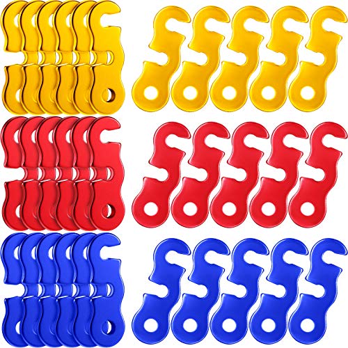 30 Pieces Aluminum Alloy Guyline Cord Adjusters Rope Adjusters Tent Tensioners Tent Wind Rope Buckles Camping Accessories for Tent Camping Hiking Backpacking Outdoor Activity (Red, Blue, Yellow)