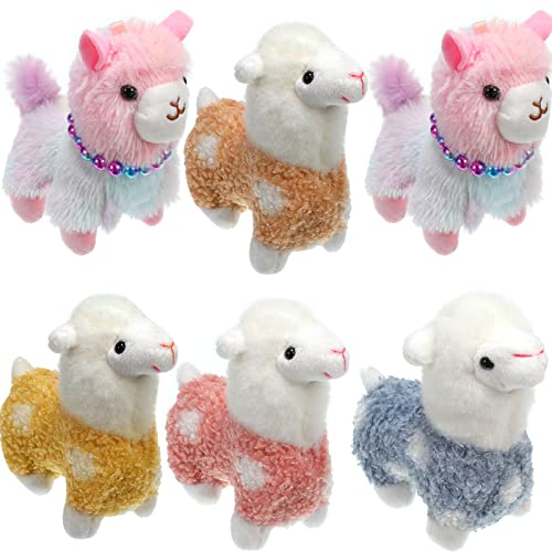 6 Pieces Mini Llama Plush Stuffed Animal Toys Alpaca Animal Stuffed Toys 5 Inches Plush Dolls Cute Llama Keychain for Decoration Bag Fillers Birthday Wedding Baby Shower Party Favors (Classic Style)