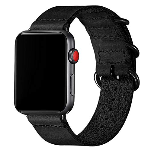 Vintage Leather Bands Compatible with Apple Watch Band 42mm 44mm 45mm 49mm,Genuine Leather Retro Strap Compatible for Men Women iWatch Ultra SE Series 8/7/6/5/4/3/2/1(Black/Black)
