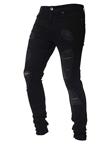Andongnywell Men’s Stretchy Ripped Skinny Biker Jeans Slim Fit Denim Pants Zipper Pencil Pant Trousers (Black,32)