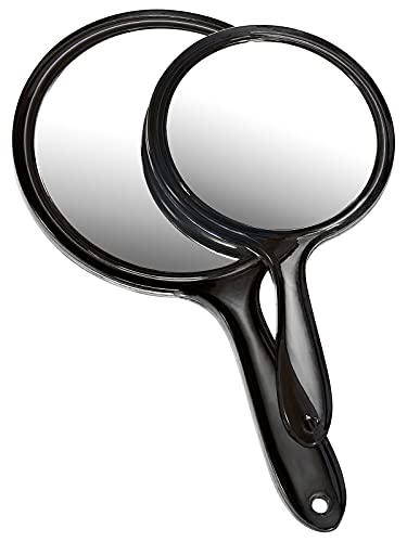 OMIRO Hand Mirror, Double-Sided Handheld Mirror 1X/3X Magnifying Mirror with Handle, Set of 2 (Transparent Black)