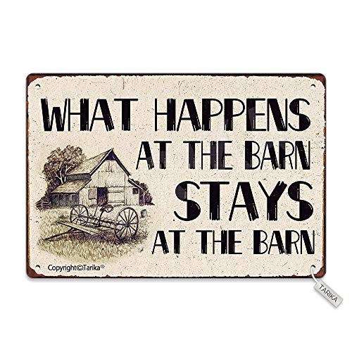 Tarika What Happens in The Barn Stays in The Barn Metal Retro Look 8X12 Inch Decoration Plaque Sign for Home Kitchen Bathroom Farm Garden Garage Inspirational Quotes Wall Decor