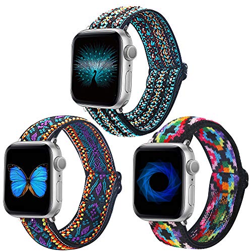 Dsytom 3 Pack Elastic Band Compatible with Apple Watch Bands 38mm 41mm 40mm 42mm 44mm 45mm, Adjustable Stretchy Nylon bands for iWatch Series Ultra 8/7/6/5/4/3/2/1 SE Strap for Women