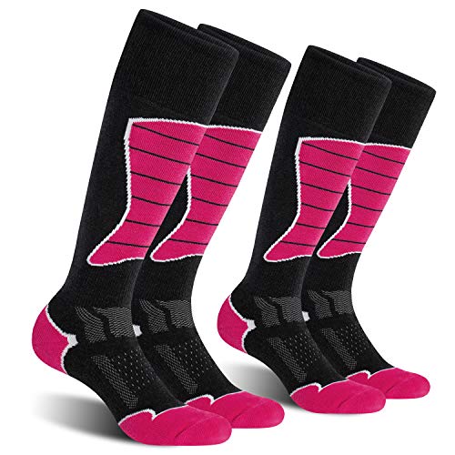 CelerSport 2 Pack Women’s Ski Socks for Skiing, Snowboarding, Cold Weather, Warm Thermal Socks Winter Performance Socks, Rose Red, Medium