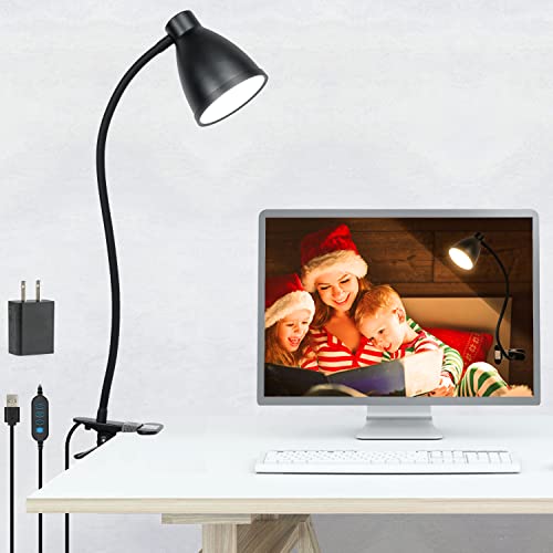 KAiSnova Clamp Lamp 3 Color Modes 10 Brightness Dimmer Clip on Light with Auto Off Timer 10W 38 LEDs Reading Lights for Books in Bed 360° Flexible Gooseneck Clamp Lights for Workshop Desk Headboard