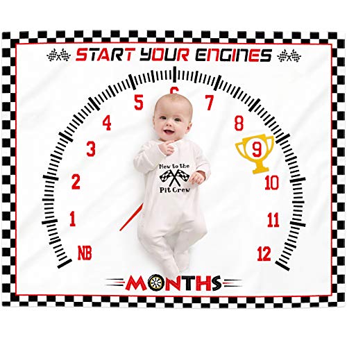 Eunikroko Race Car Baby Monthly Milestone Blanket Sports Nursery Blanket 1 to 12 Months Photography Backdrop Prop for Newborn Baby Boy Soft Plush Fleece