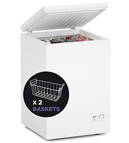 ADT 3.5 Cu Ft Chest Freezer – 2 Removable Baskets – Quiet Compact Freezer – 7 Temperature Settings