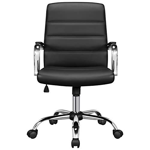 Topeakmart Mid-Back Office Chair Seat Height Adjustable Swivel PU Leather Executive Chair, Black