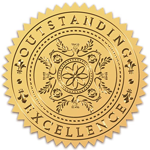 CRASPIRE 2″ Gold Foil Certificate Seals Outstranding Excellence 100pcs Self Adhesive Embossed Seals Gold Stickers Medal Decoration Labels for Envelopes Diplomas Certificates Awards Graduation