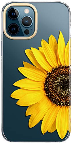 BAISRKE Compatible with iPhone 12 Case,iPhone 12 Pro Case with Flowers,for Girly Women,Shockproof Floral Pattern Hard Back Cover for Phone Case 6.1 inch 2020 – Yellow Sunflower