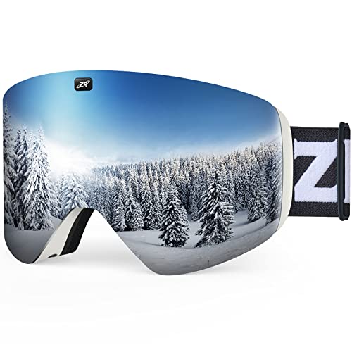 ZIONOR X11 Ski Snowboard Snow Goggles with Magnetic Interchangeable Cylindrical Lens Anti-fog UV Protection for Men Women Adult （VLT 10% Silver Lens）