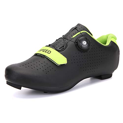 Men Women Road Bike Cycling Shoes Premium Microtex Shoes with Cleat SPD Shoes Black White Cycling Spinning Shoes (8,Black)