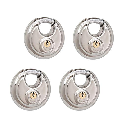 4 Pack Keyed Alike Disc Padlock, Stainless Steel Lock with Key ,2-3/4 in.Wide ,3/8 in. Diameter Shackle, Discus Lock for Storage Unit, Sheds, Garages and Fence