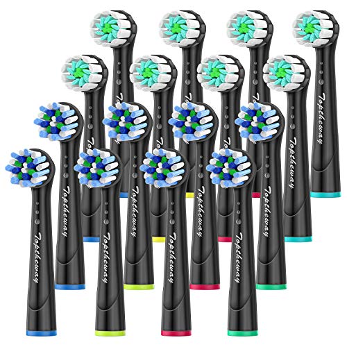 Toptheway Replacement Toothbrush Heads Compatible with Oral B Braun Pro 1000 Cross Action Precision Clean 7000 9600 500 3000 8000 Electric Toothbrush, 16 Pack (Black)