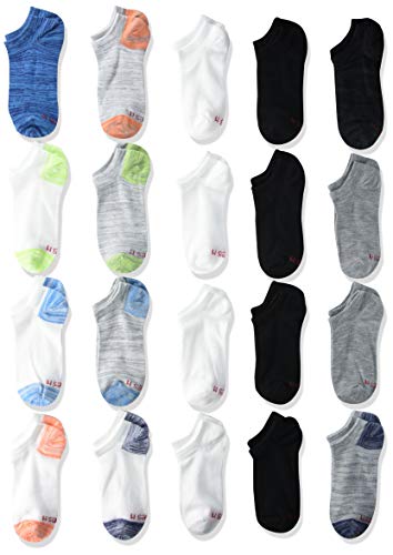 Hanes boys Super Value 20-pair Super No Show athletic socks, Assorted, 9 US